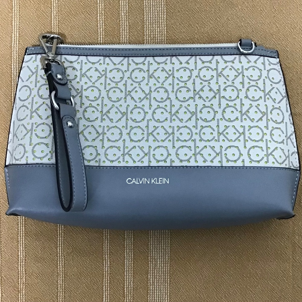 CALVIN KLEIN GREY/CITRON WRISTLET/CROSSBODY CLUTCH